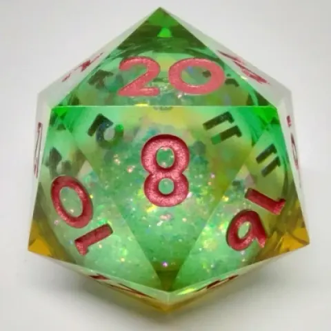 Large d20 (33mm): Maelstrom of Dreams - green & yellow