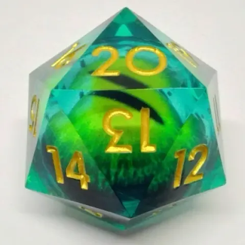 Large Spindown d20 (33mm): Green Dragon Eye