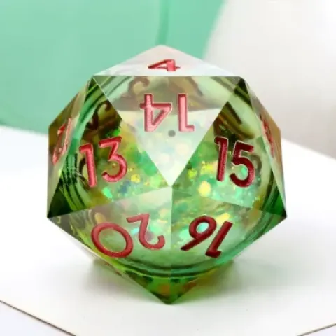 Large Spindown d20 (33mm): Maelstrom of Dreams - green & yellow