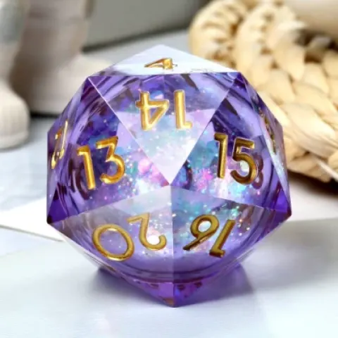 Large Spindown d20 (33mm): Maelstrom of Dreams - purple & gold