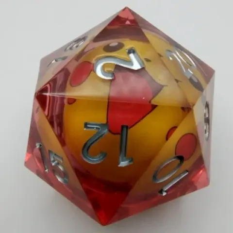 Jumbo 55mm Liquid Core d20 with LED - Pikachu in a suedecloth pouch