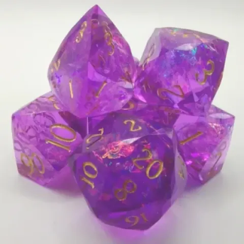 Diamond-cut resin: purple with gold numbers in a metal box