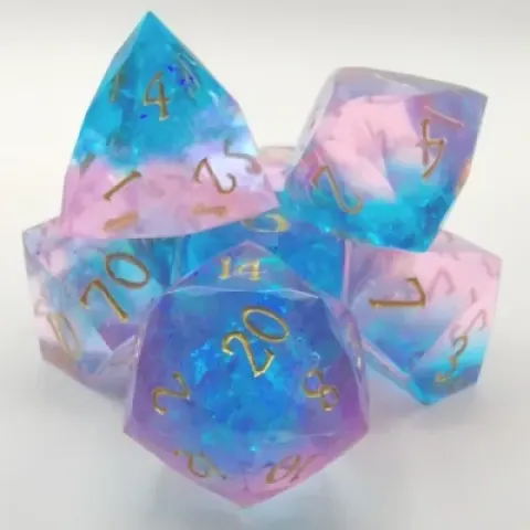 Diamond-cut resin:blue and pink with gold numbers in a metal box