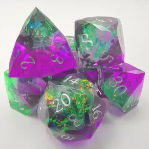 Diamond-cut resin: purple and translucent plasma with silver numbers in a metal box
