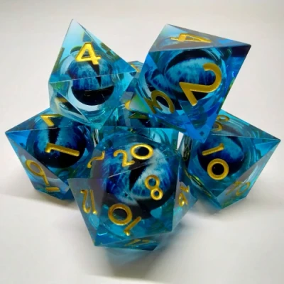 Dragon Eye dice kit - blue in a bottle with screw-cap