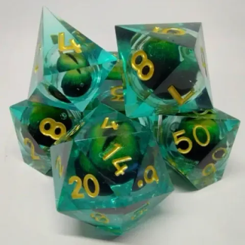 Dragon Eye dice kit - green in a bottle with screw-cap