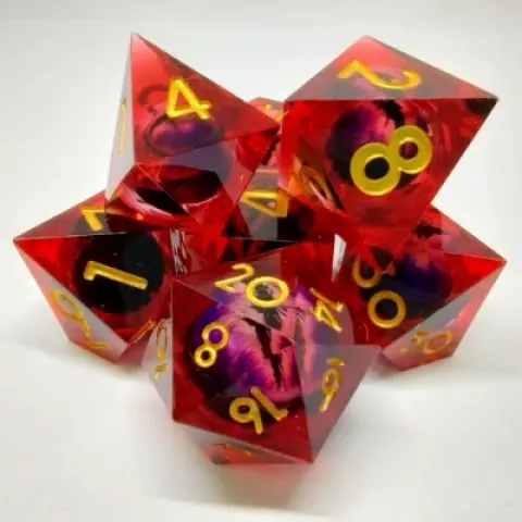 Dragon Eye dice kit - red in a bottle with screw-cap