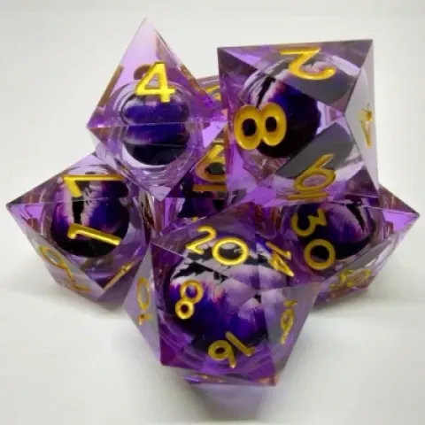 Dragon Eye dice kit - purple in a bottle with screw-cap