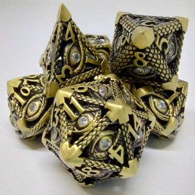 Bronze Diamond-Eye Hollow Gemstone Dice Kit with metal box