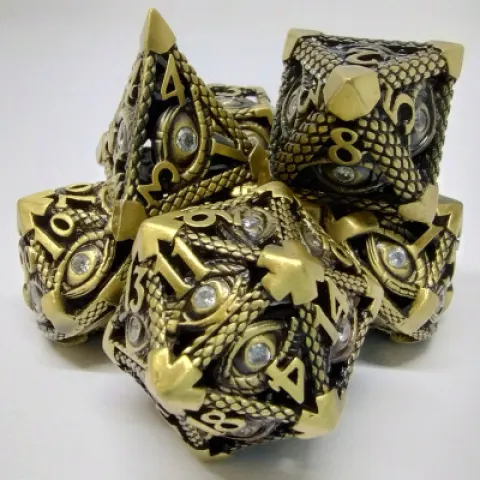 Bronze Diamond-Eye Hollow Gemstone Dice Kit with metal box