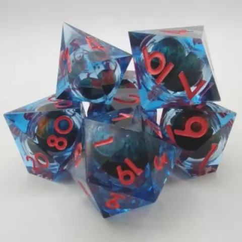 Demon Eye - blue with coral numbers in a bottle with screw-cap