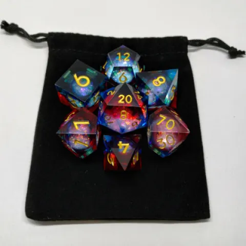 Maelstrom of Dreams dice kit - blue and red in a bottle with screw-cap
