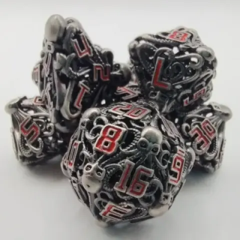 Mind flayer dice - nightmarish metal with black suedecloth pouch